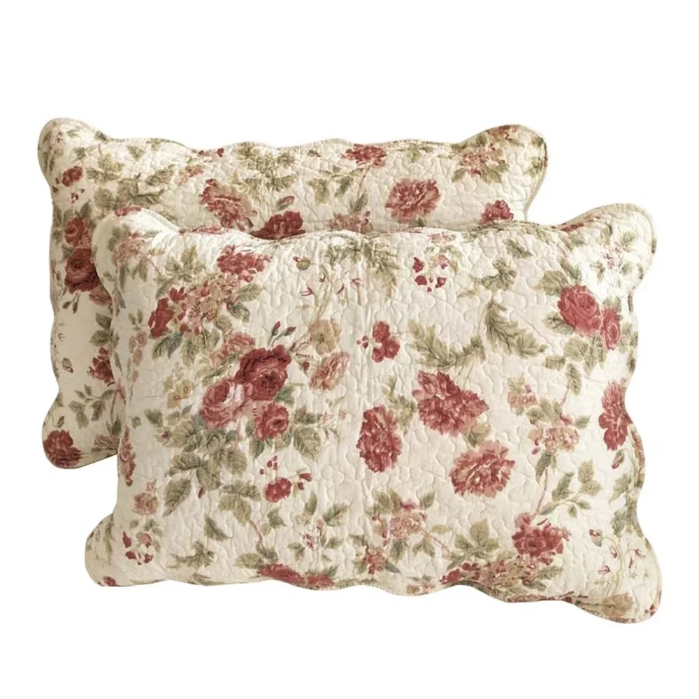 Boho Farmhouse Floral Patchwork 100% Cotton Quilted Decorative Shams (2-pack)